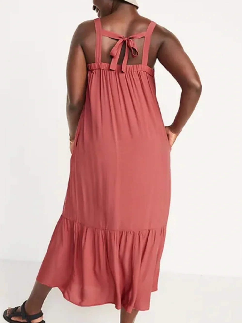 Old Navy | Sleeveless Tie Back Cutout‎ Coral Maci Swing Dress Ruched Peasant